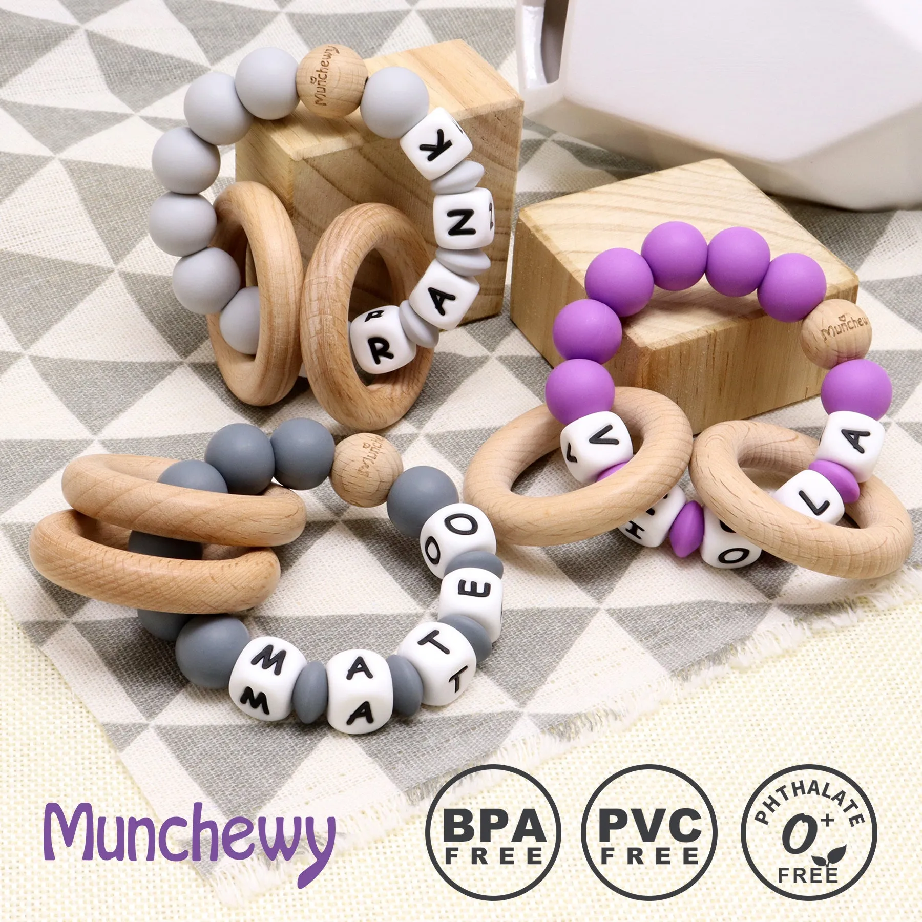 Personalized Teether Ring with Name (Solid Color)