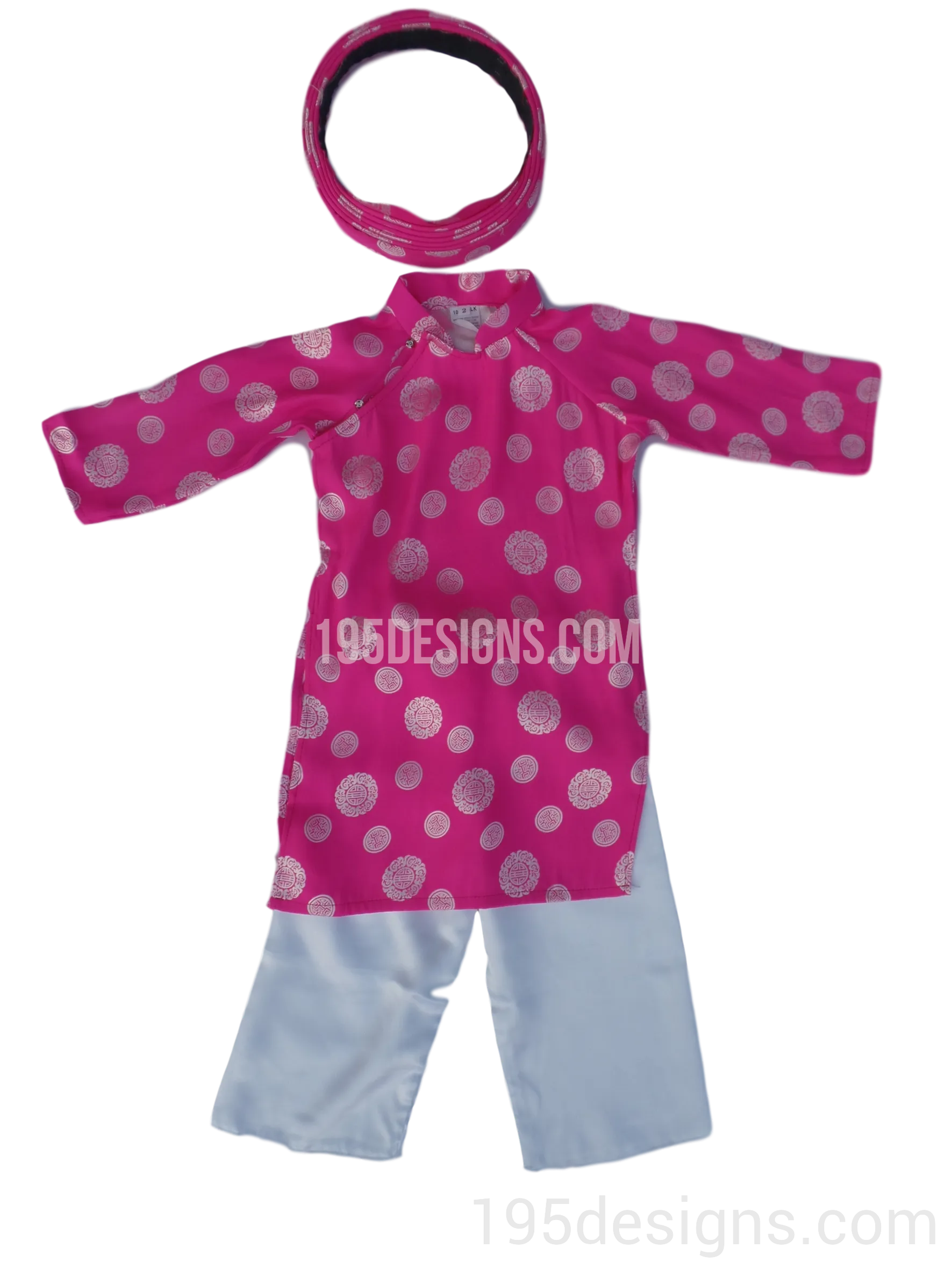 Pink Ao Dai Baby Girl Viet Nam Traditional Long Dress Kid Set - Gấm Hồng