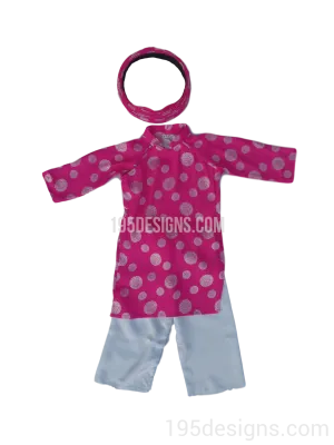 Pink Ao Dai Baby Girl Viet Nam Traditional Long Dress Kid Set - Gấm Hồng