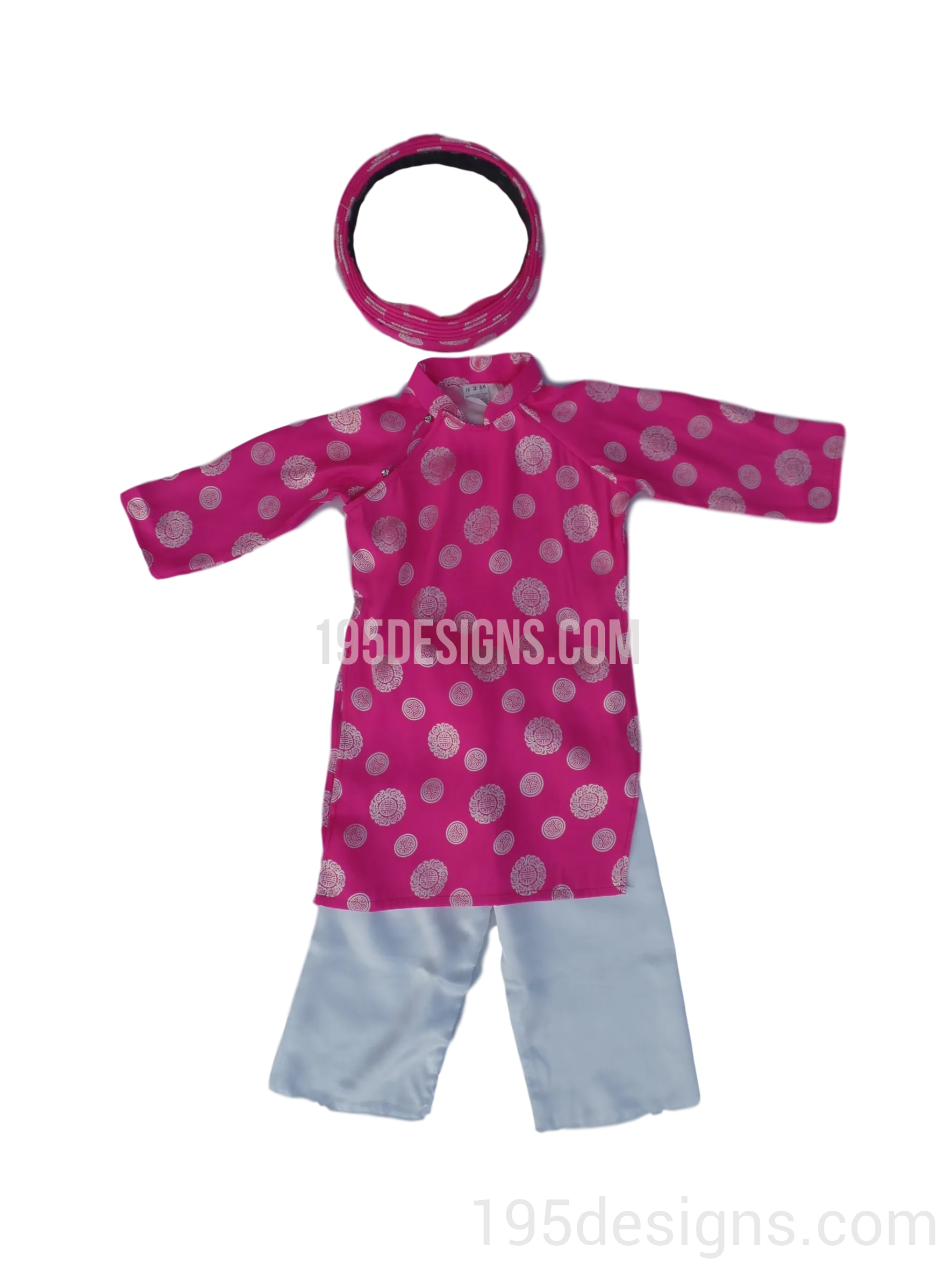 Pink Ao Dai Baby Girl Viet Nam Traditional Long Dress Kid Set - Gấm Hồng