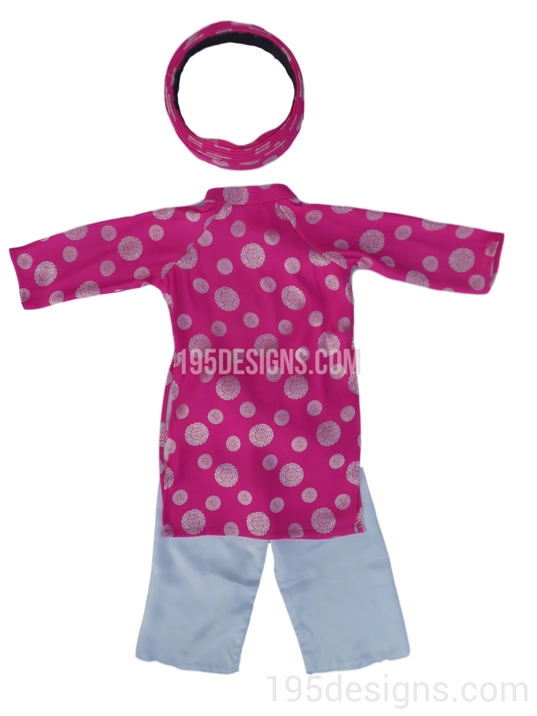 Pink Ao Dai Baby Girl Viet Nam Traditional Long Dress Kid Set - Gấm Hồng