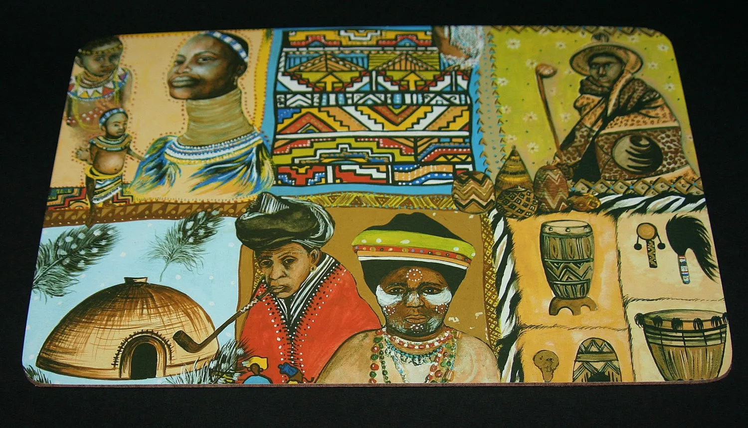 Place Mat African Painted Village Scenes Multi Color Set of 6