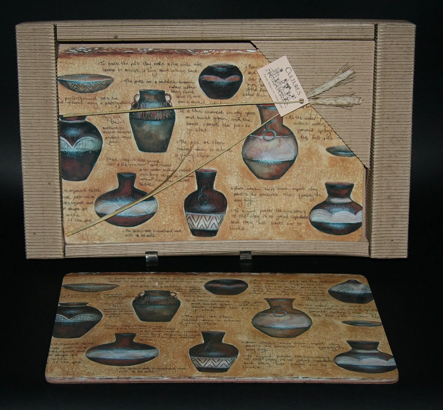 Place Mat Set African Painted Zulu Clay Beer Pots Wood Cork
