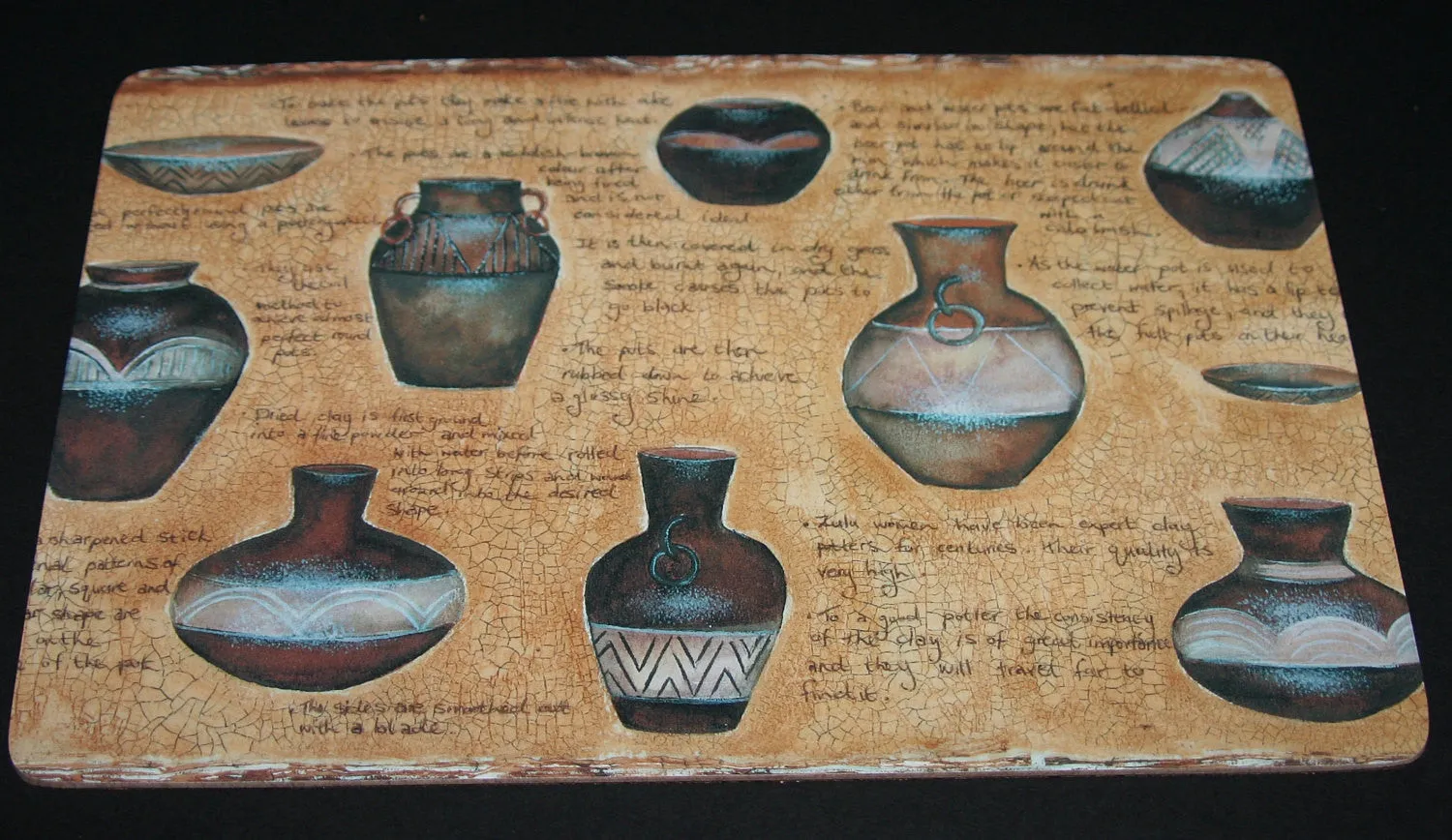 Place Mat Set African Painted Zulu Clay Beer Pots Wood Cork