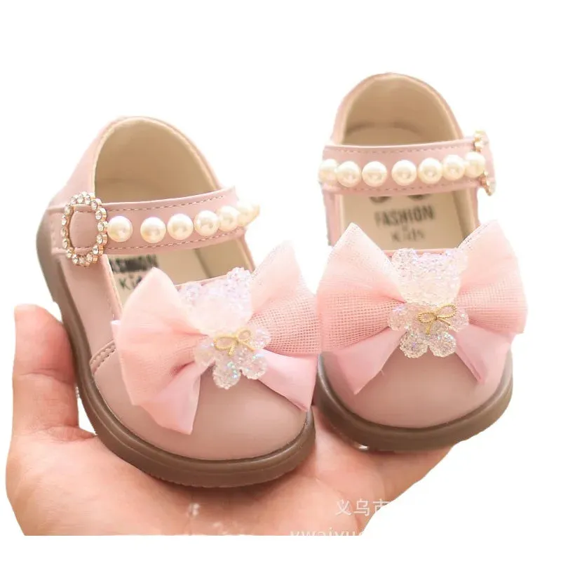 Princess Bow Leather Sneakers for Tiny Trendsetters