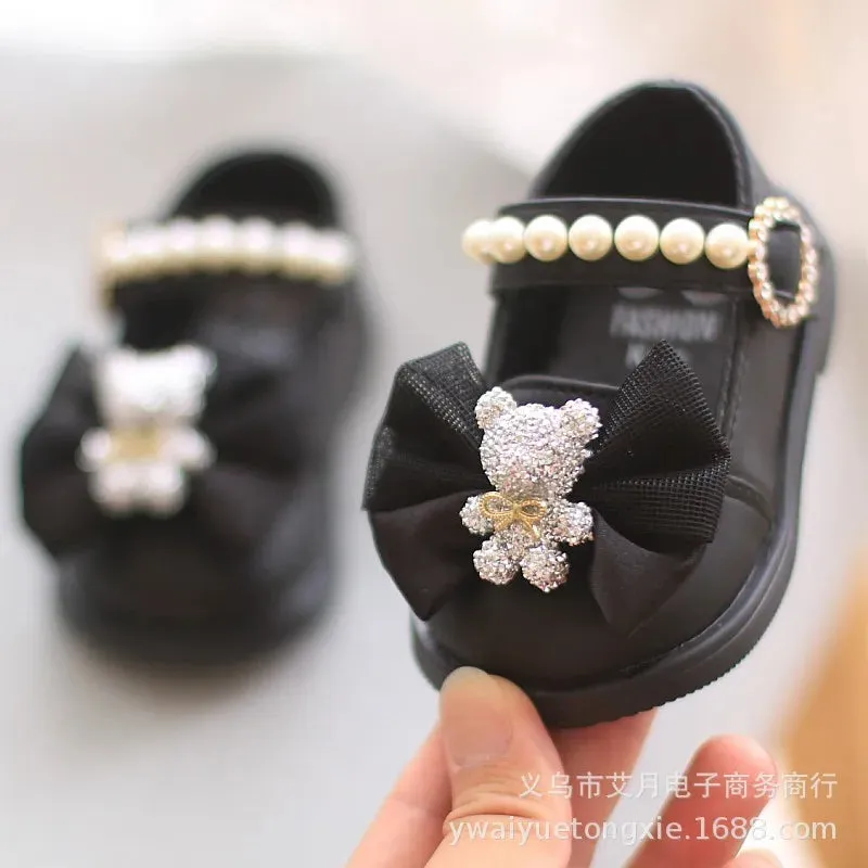 Princess Bow Leather Sneakers for Tiny Trendsetters