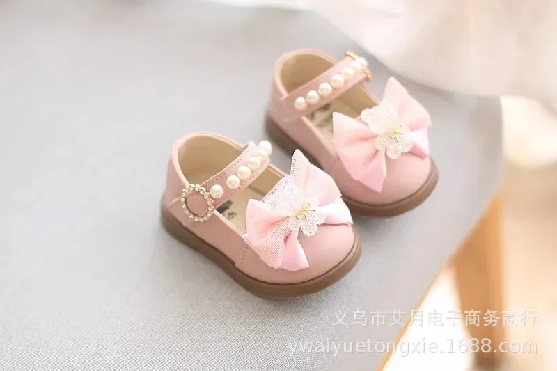Princess Bow Leather Sneakers for Tiny Trendsetters