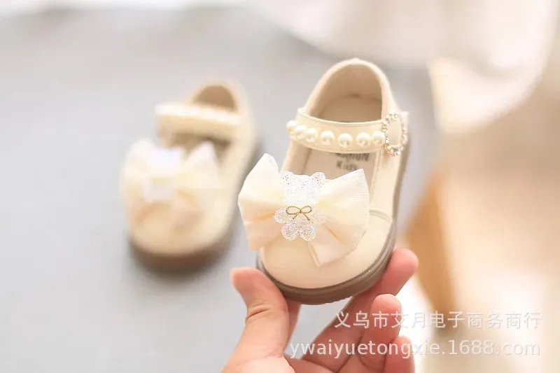 Princess Bow Leather Sneakers for Tiny Trendsetters