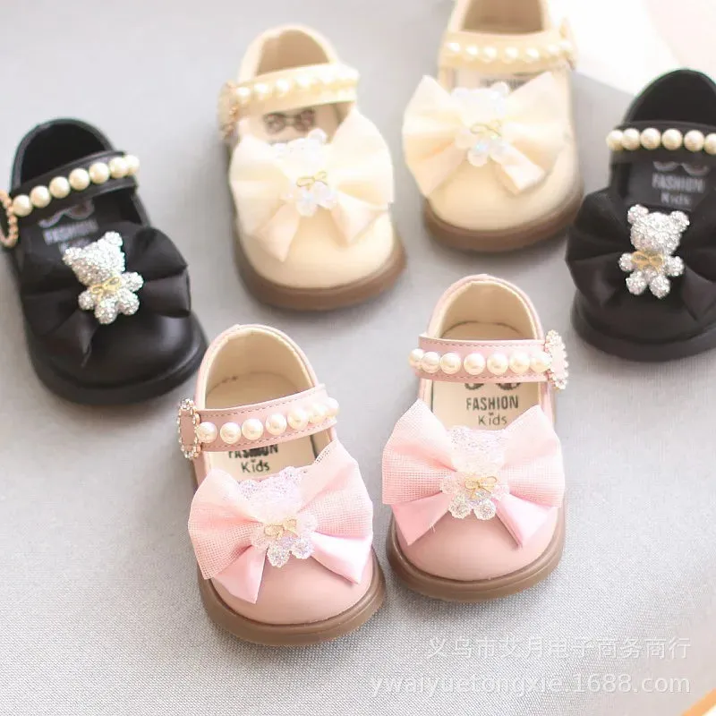 Princess Bow Leather Sneakers for Tiny Trendsetters