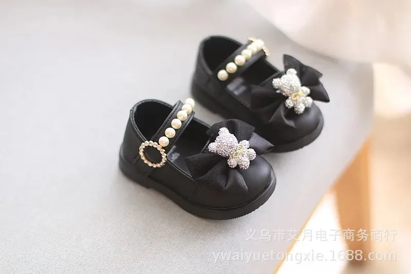 Princess Bow Leather Sneakers for Tiny Trendsetters