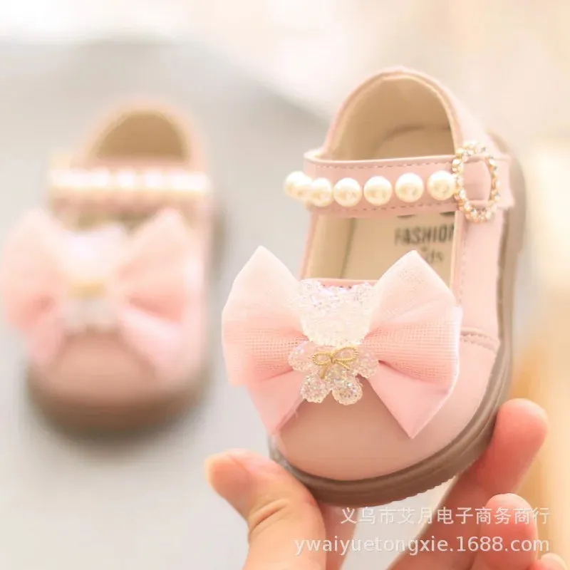 Princess Bow Leather Sneakers for Tiny Trendsetters