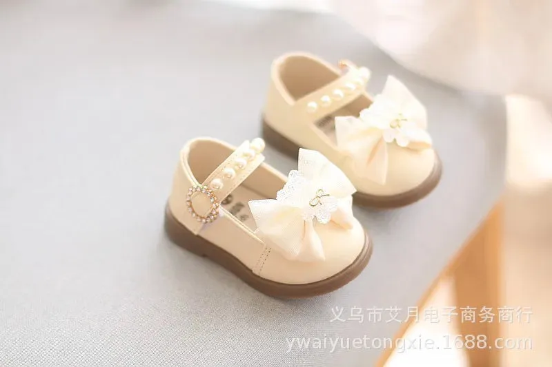 Princess Bow Leather Sneakers for Tiny Trendsetters