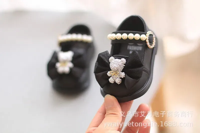 Princess Bow Leather Sneakers for Tiny Trendsetters