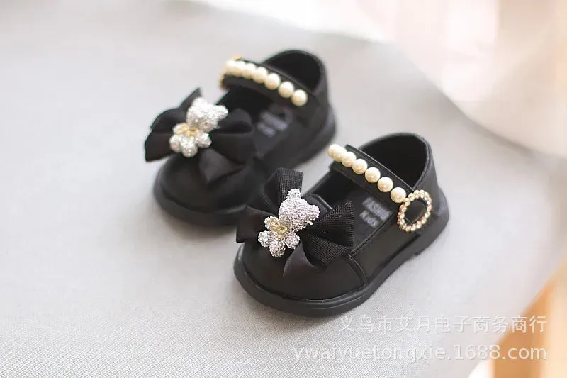 Princess Bow Leather Sneakers for Tiny Trendsetters
