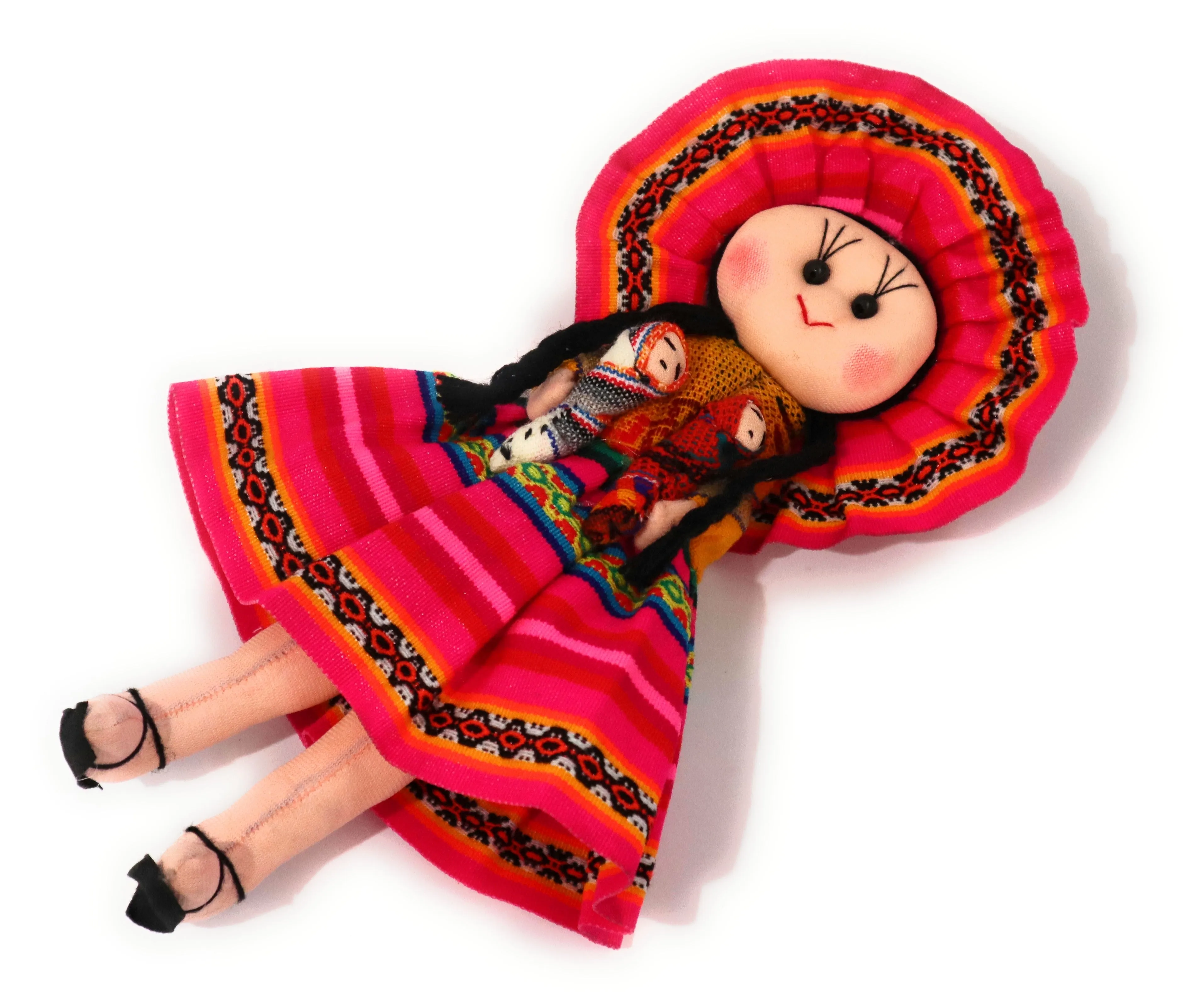 Rag Doll, Cholita Traditional Attire of Countrywoman of The Andes. Handcrafted Decorative Doll. 13.5" Tall.