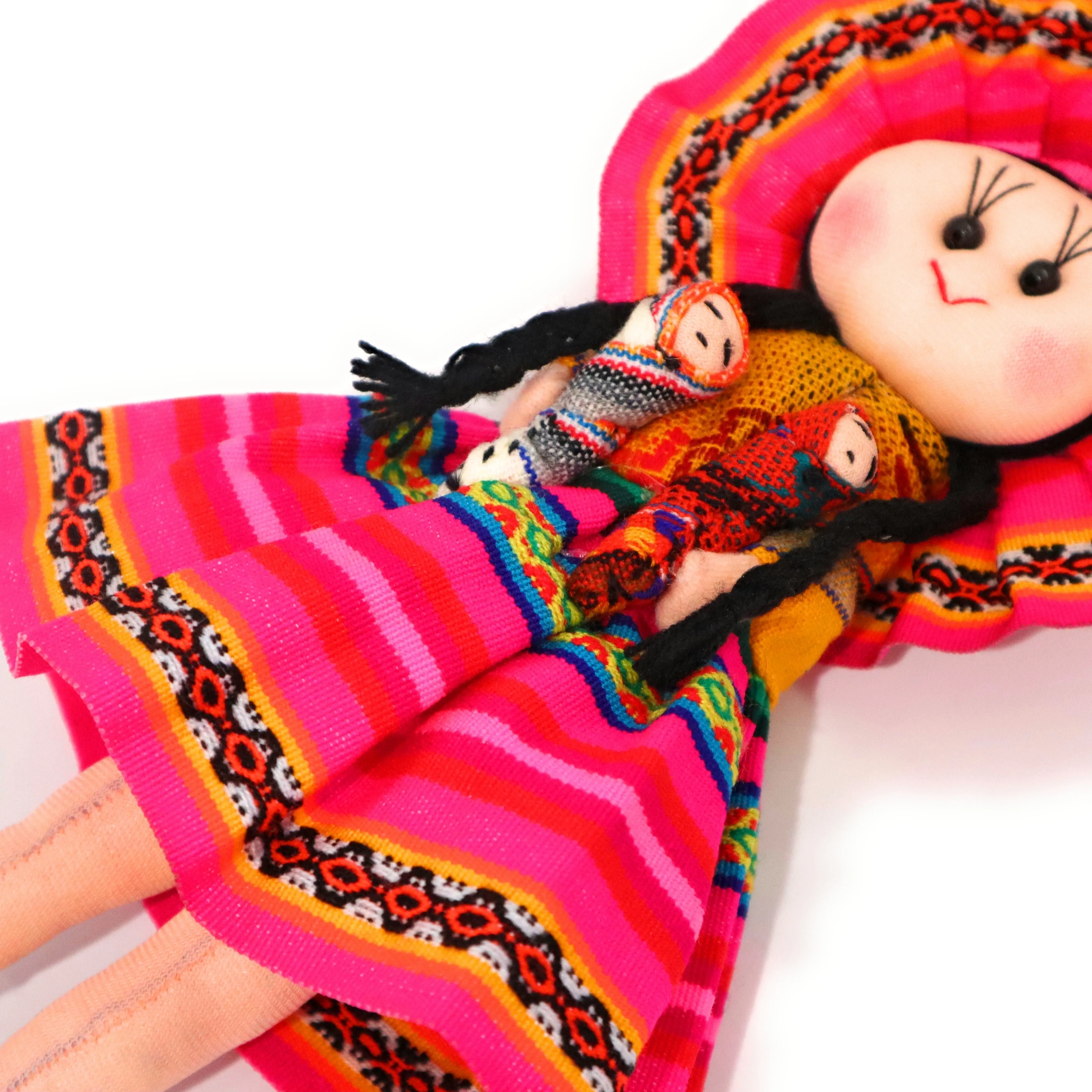 Rag Doll, Cholita Traditional Attire of Countrywoman of The Andes. Handcrafted Decorative Doll. 13.5" Tall.