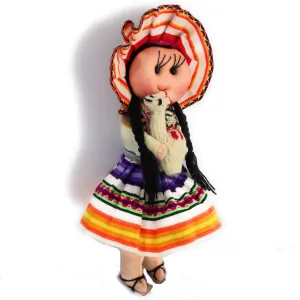 Rag Doll, Cholita Traditional Attire of Countrywoman of The Andes. Handcrafted Decorative Doll. 13.5" Tall.