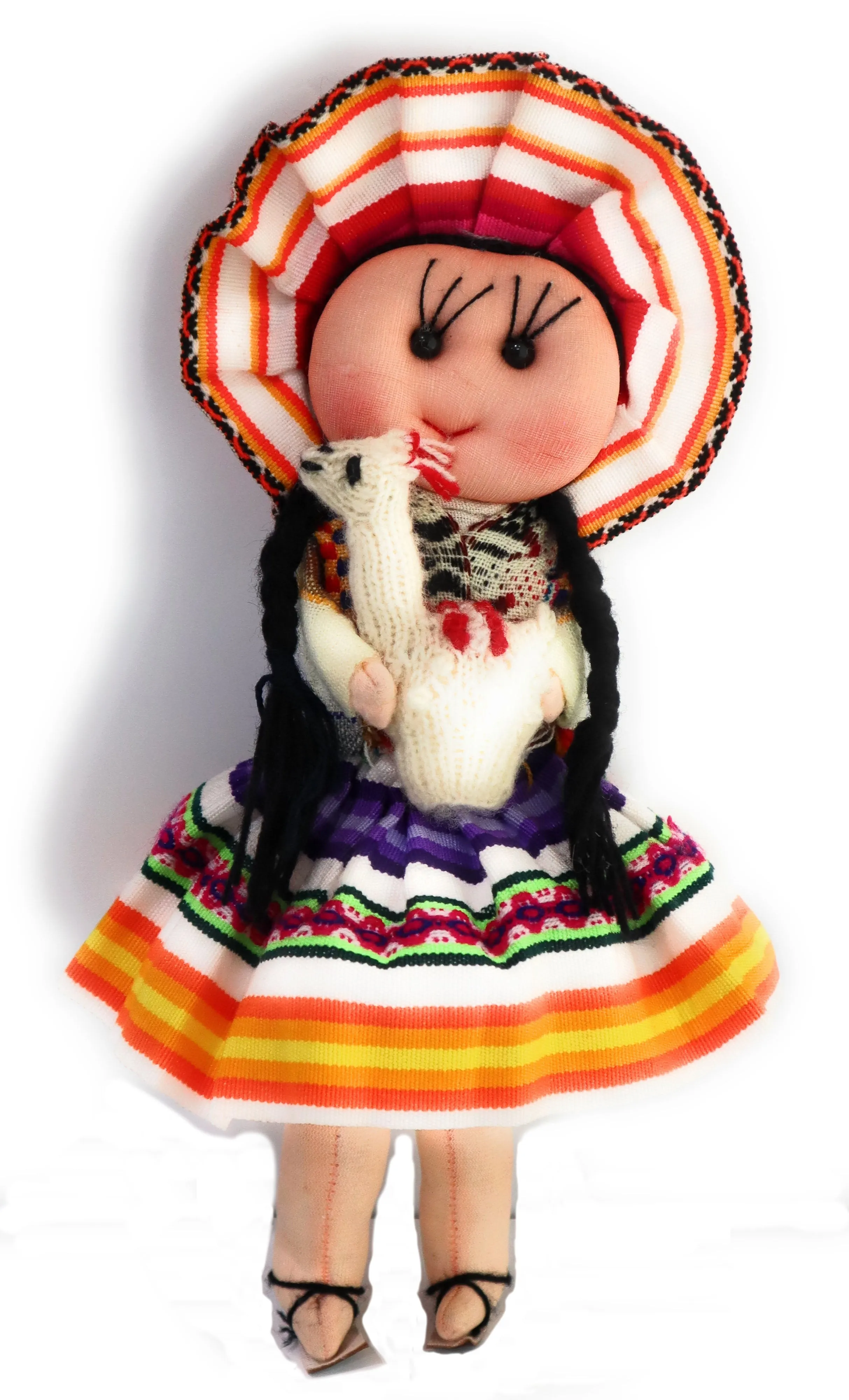 Rag Doll, Cholita Traditional Attire of Countrywoman of The Andes. Handcrafted Decorative Doll. 13.5" Tall.