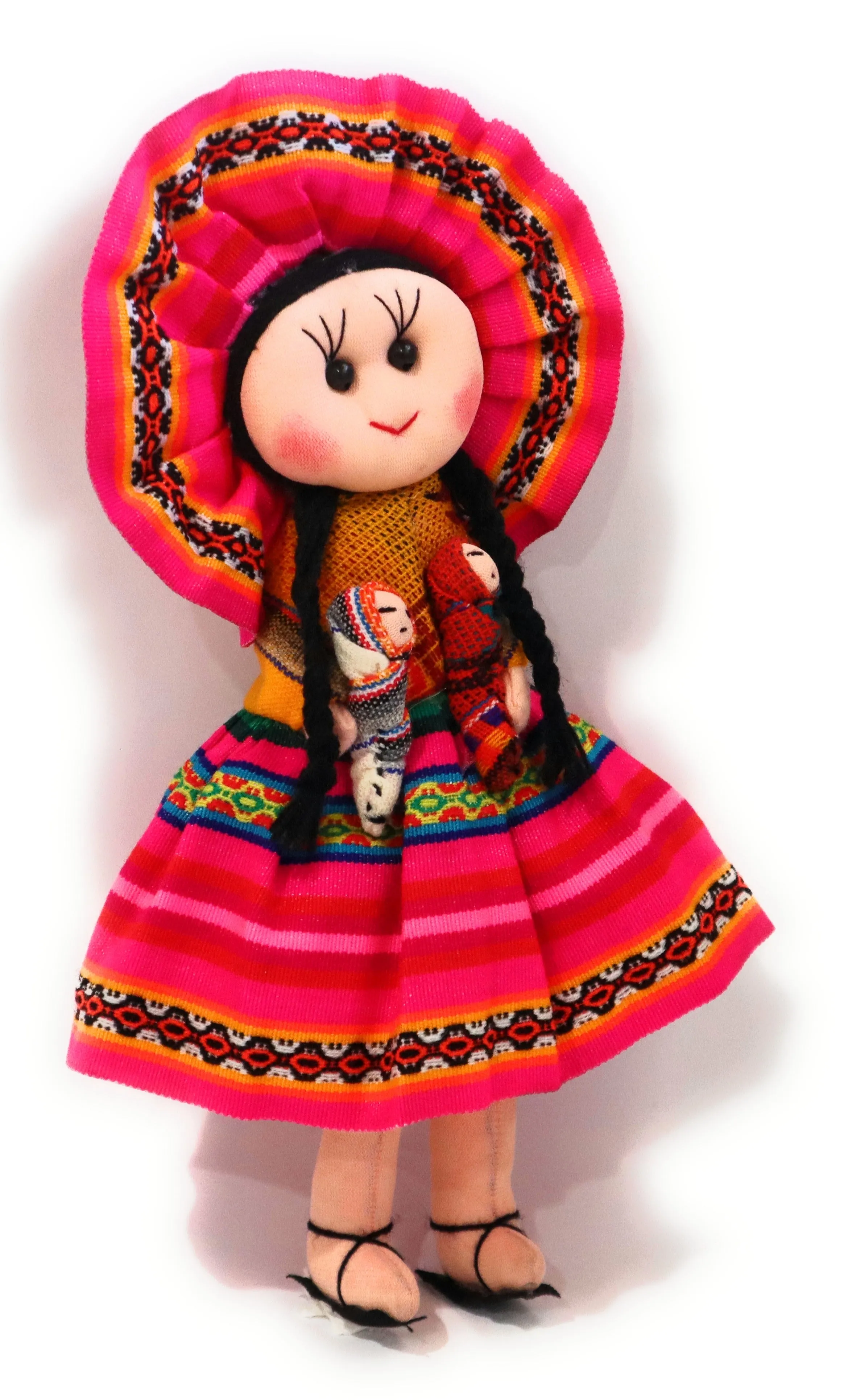 Rag Doll, Cholita Traditional Attire of Countrywoman of The Andes. Handcrafted Decorative Doll. 13.5" Tall.
