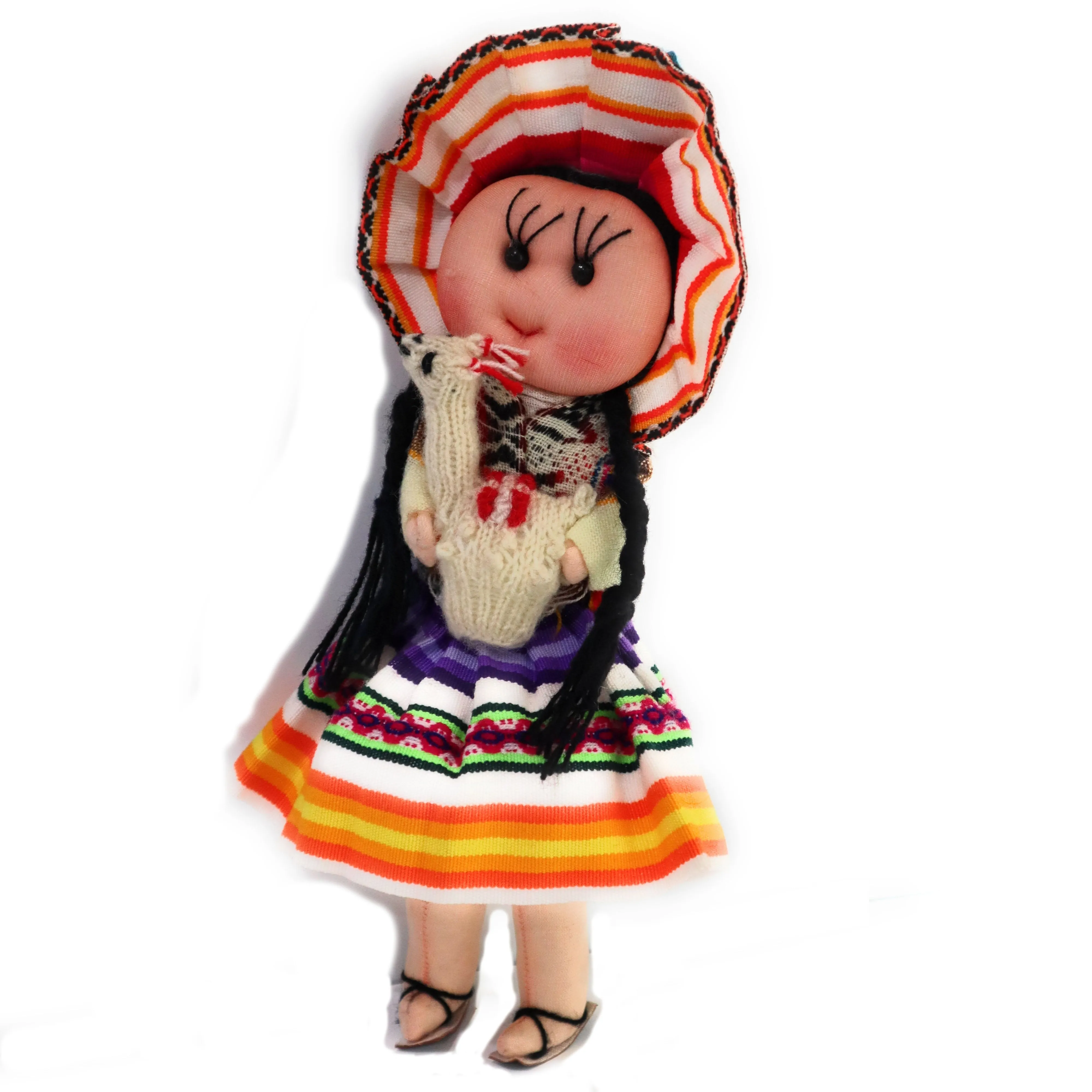 Rag Doll, Cholita Traditional Attire of Countrywoman of The Andes. Handcrafted Decorative Doll. 13.5" Tall.