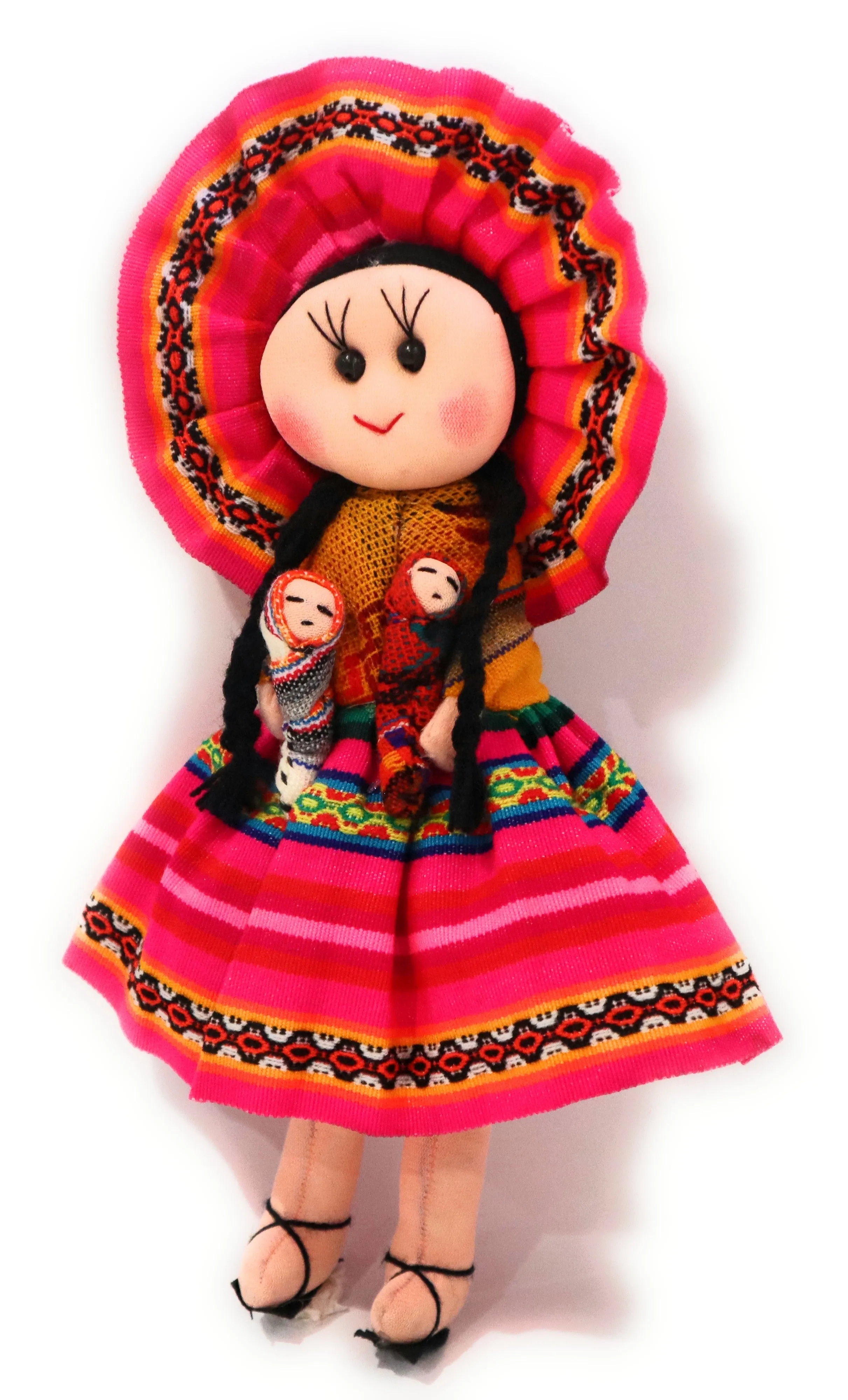 Rag Doll, Cholita Traditional Attire of Countrywoman of The Andes. Handcrafted Decorative Doll. 13.5" Tall.