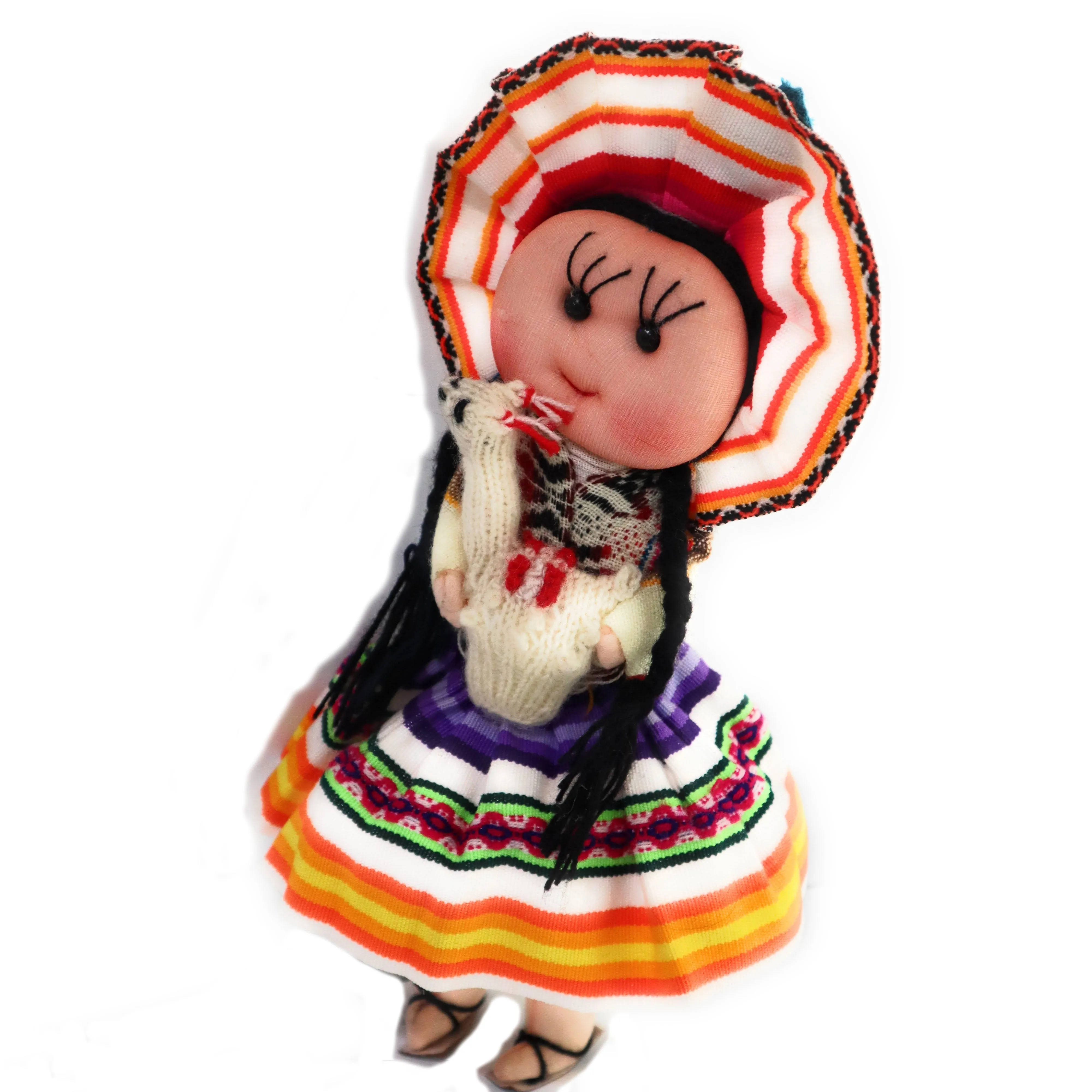 Rag Doll, Cholita Traditional Attire of Countrywoman of The Andes. Handcrafted Decorative Doll. 13.5" Tall.