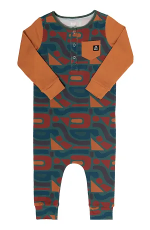 RAGS L/S Henley Pocket Rag Romper - Puzzle Shapes
