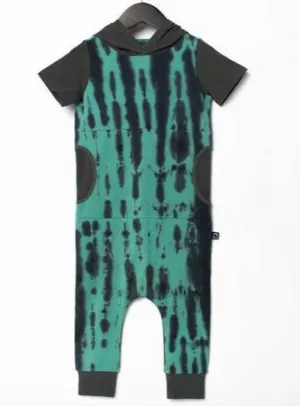RAGS Short Sleeve Hooded Peek Pocket Romper - Tie Dye Basil & Phantom