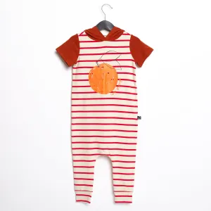 RAGS S/S Hooded Romper - Une Orange Turtledove & Poinsettia Stripe