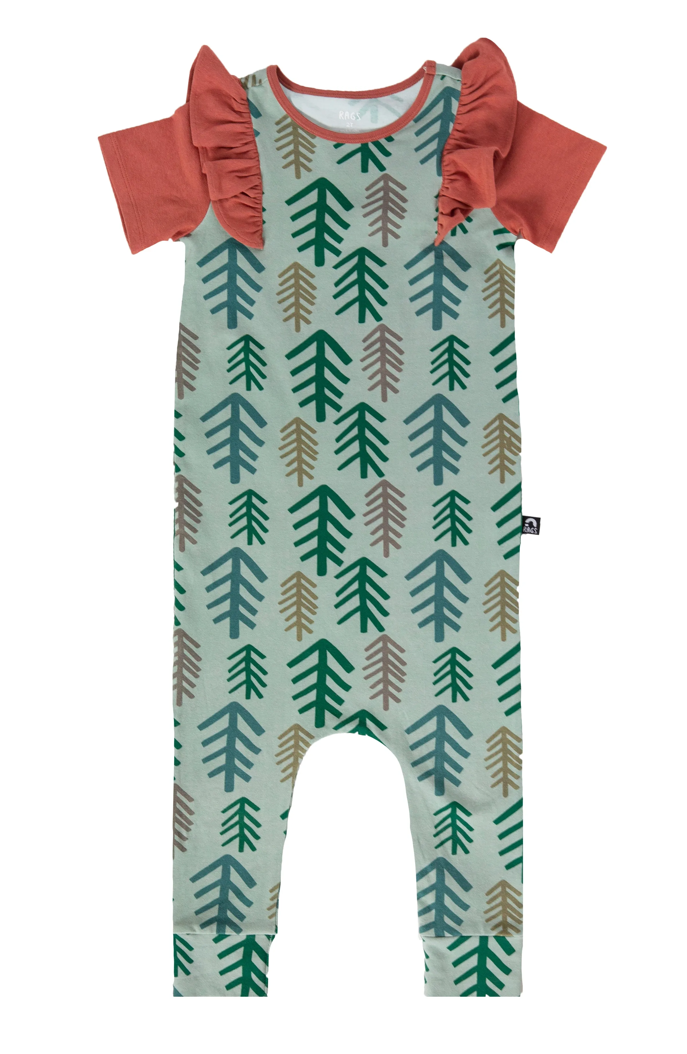 RAGS S/S Ruffle Rag Romper - Simple Trees