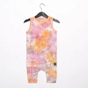 RAGS Tank Capri Hip Pocket Romper - Tie Dye Apricot Wash & Misty Rose
