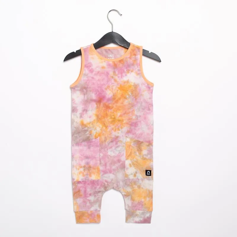 RAGS Tank Capri Hip Pocket Romper - Tie Dye Apricot Wash & Misty Rose