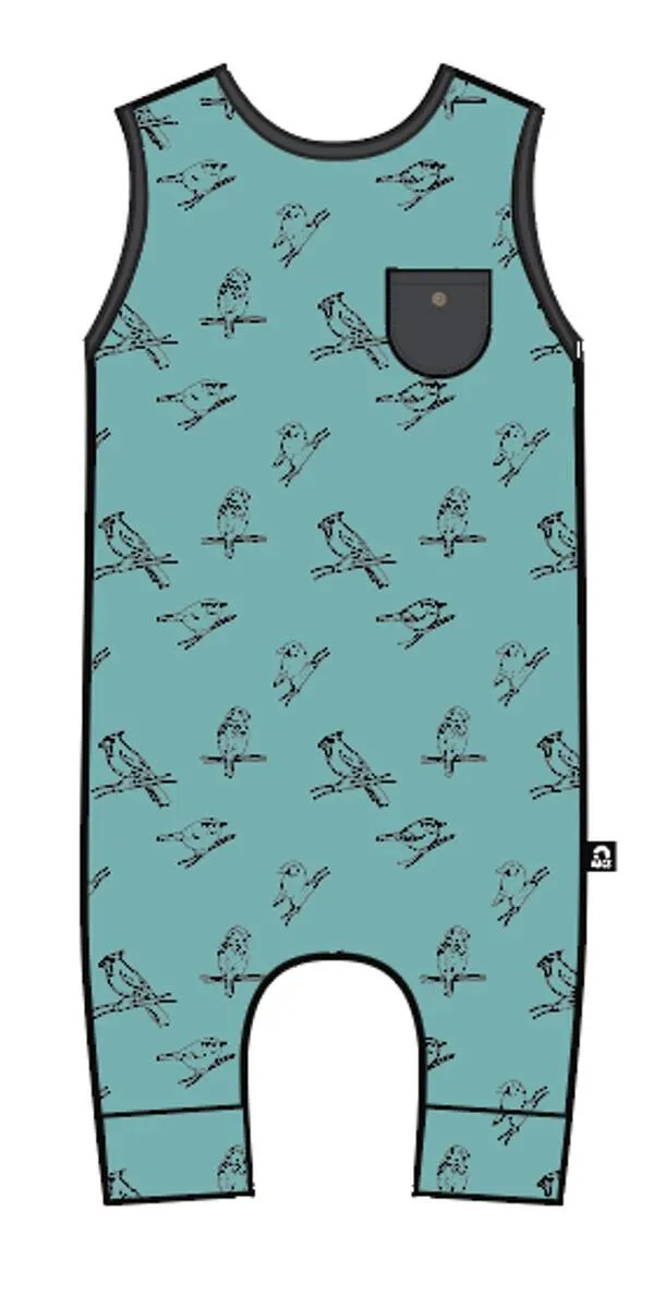RAGS Tank Pocket with Button Capri Rag Romper - Spring Birds Turquoise