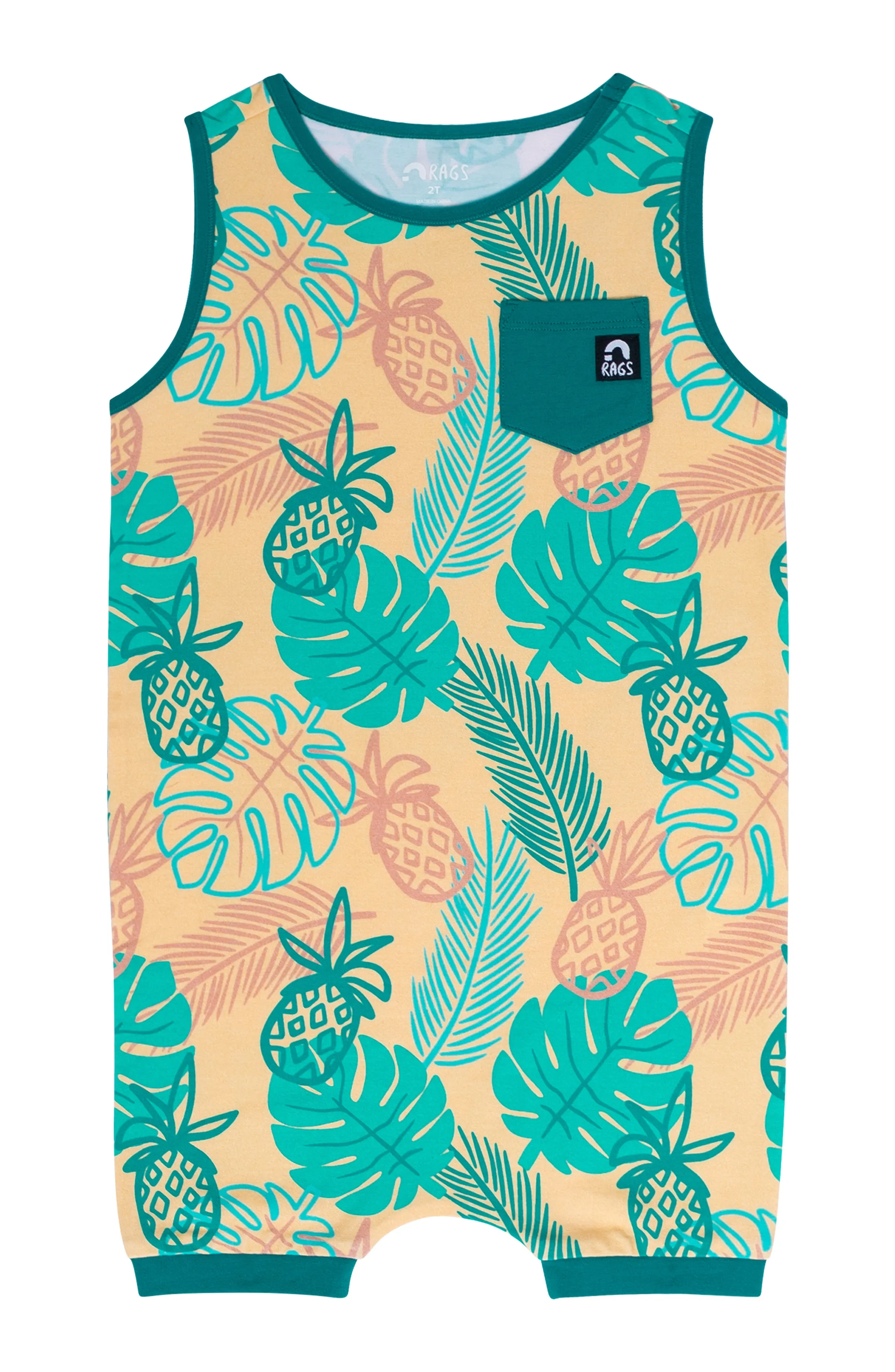 RAGS Tank Short Pocket Rag Romper - Tropical Pineapple