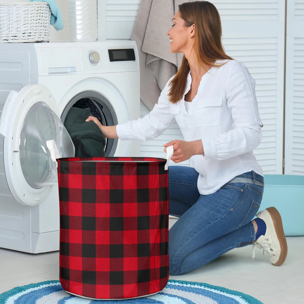 Red and Black Buffalo Plaid Laundry Basket Hamper Storage Bin Container