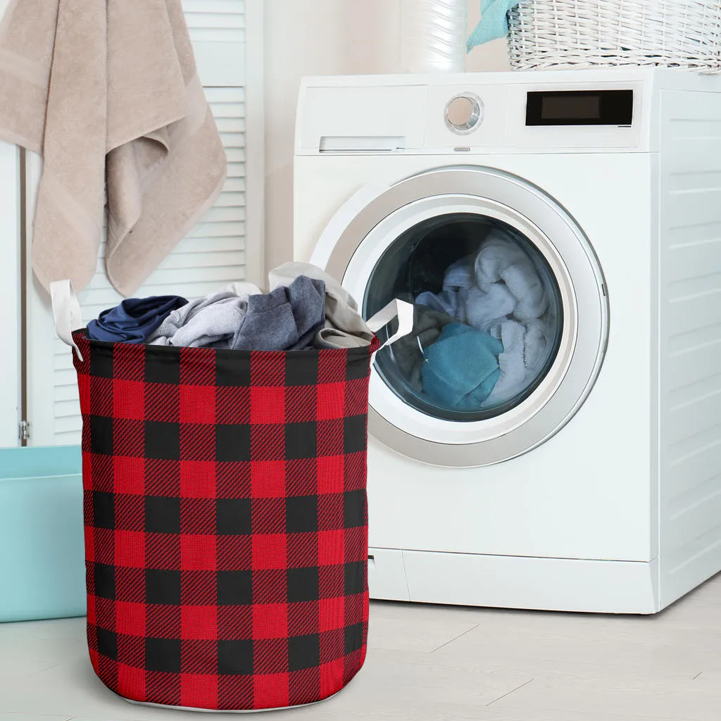 Red and Black Buffalo Plaid Laundry Basket Hamper Storage Bin Container