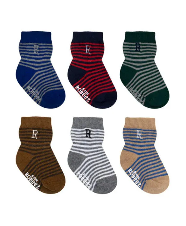 Robeez Crew Socks 6-Pack (Striped Monograms)