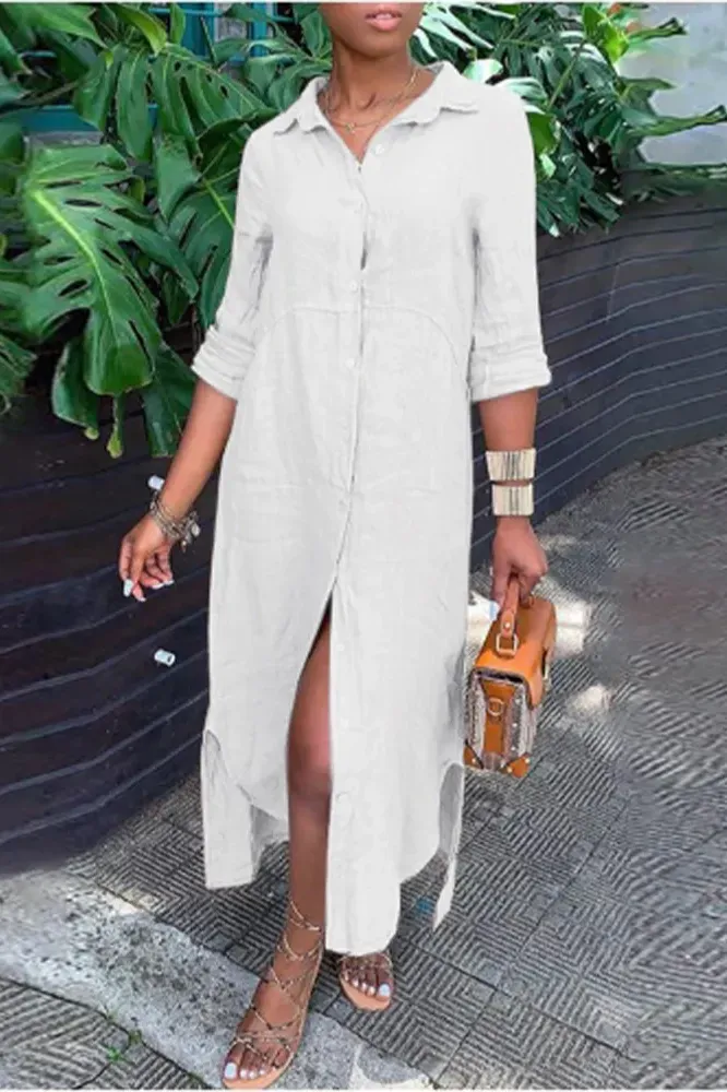 Rosalie - Side Slit Shirt Dress