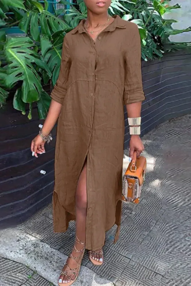 Rosalie - Side Slit Shirt Dress
