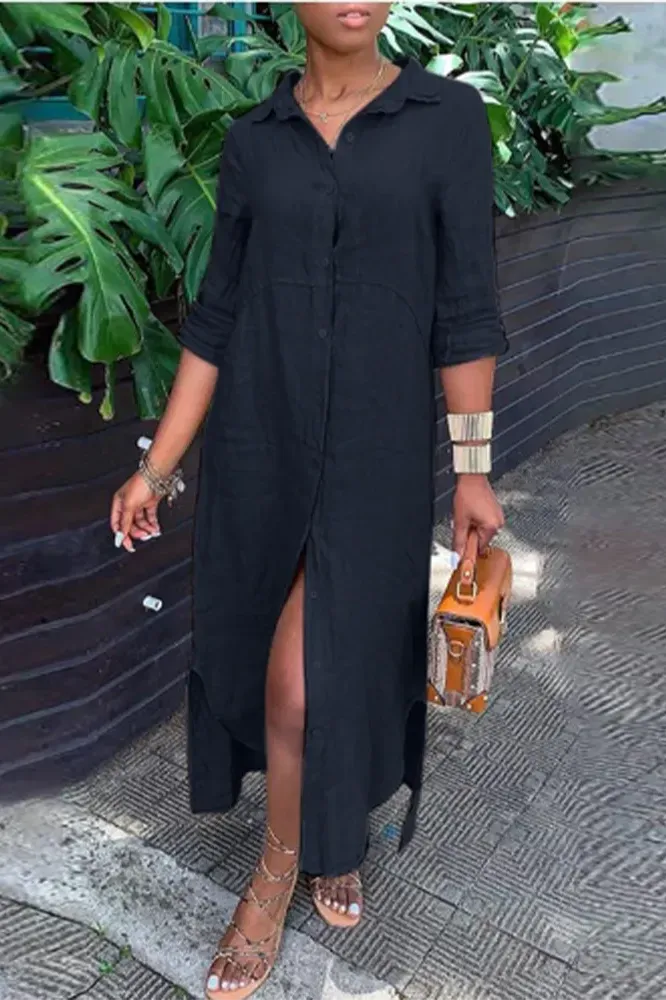 Rosalie - Side Slit Shirt Dress