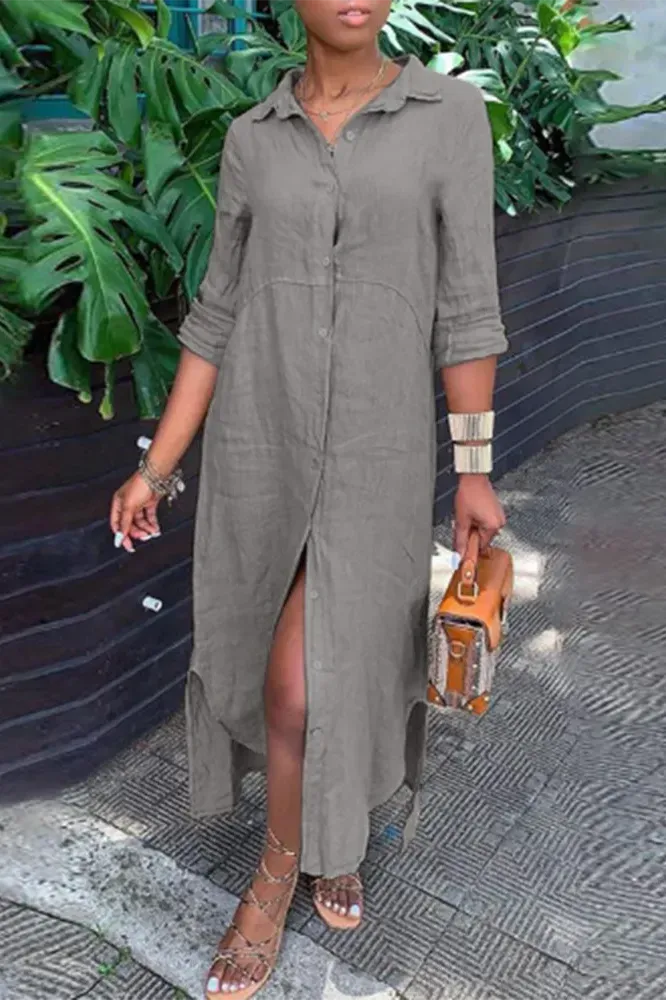 Rosalie - Side Slit Shirt Dress