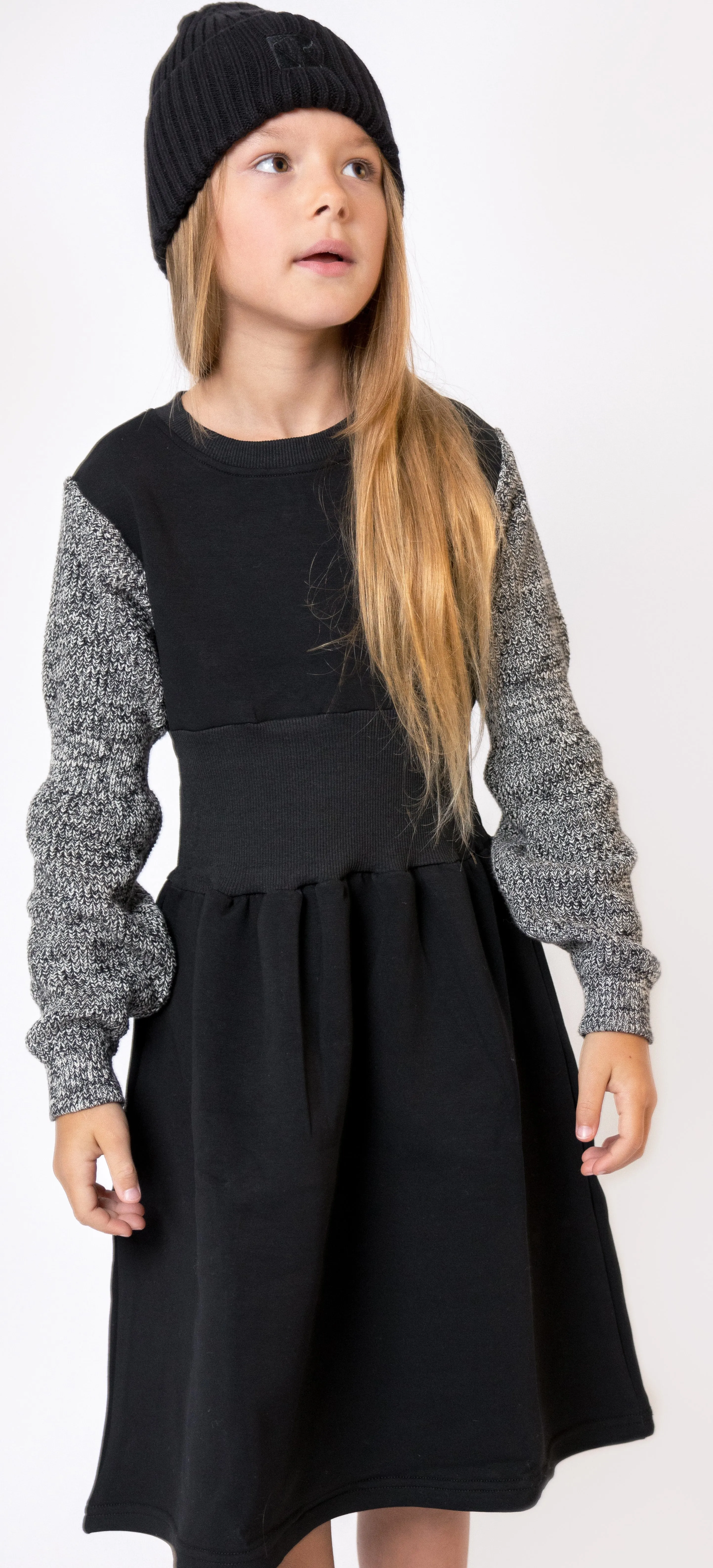 Scuba knit black waisted dress by Retro Kid
