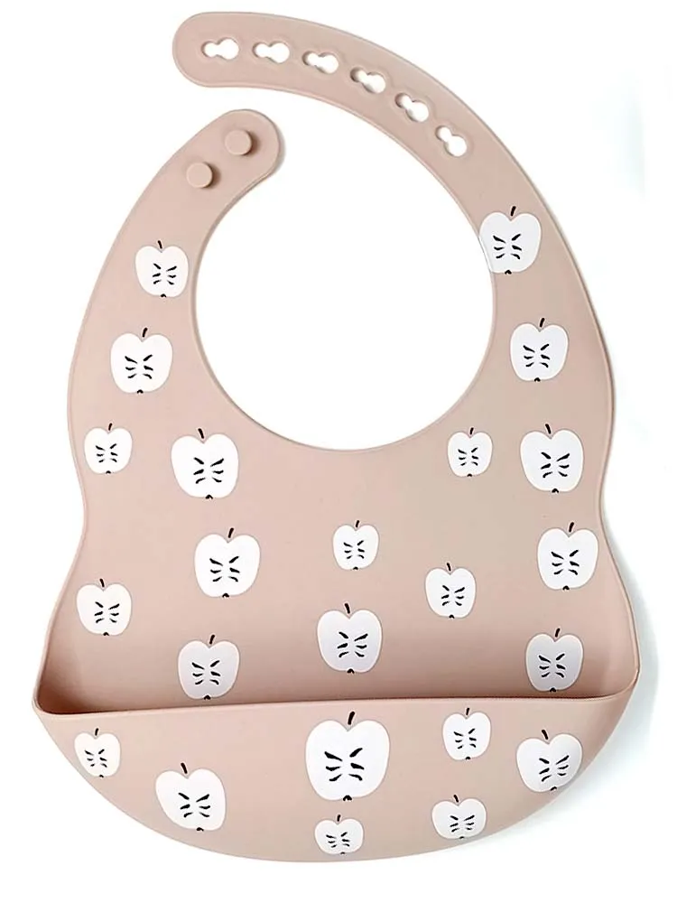 Silicone Bibs & Bowl Baby Feeding Set  - Bibs X 2, Food Bowl and Spoon - Apples & Light Blue