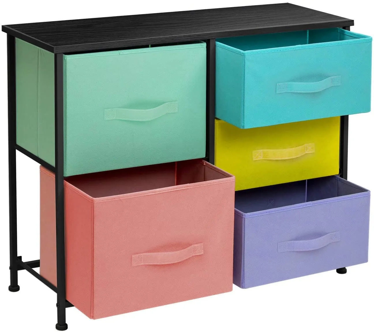 Sorbus Dresser with 5 Drawers - Furniture Storage Tower Unit for Bedroom, Hallway, Closet, Office Organization - Steel Frame, Wood Top, Easy Pull Fabric Bins (5-Drawer Dresser Chest, Pastel/Black)