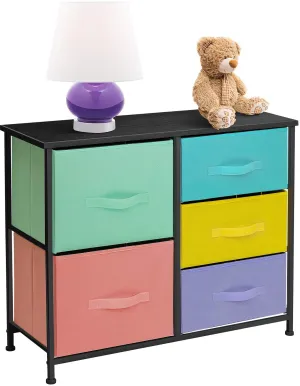 Sorbus Dresser with 5 Drawers - Furniture Storage Tower Unit for Bedroom, Hallway, Closet, Office Organization - Steel Frame, Wood Top, Easy Pull Fabric Bins (5-Drawer Dresser Chest, Pastel/Black)