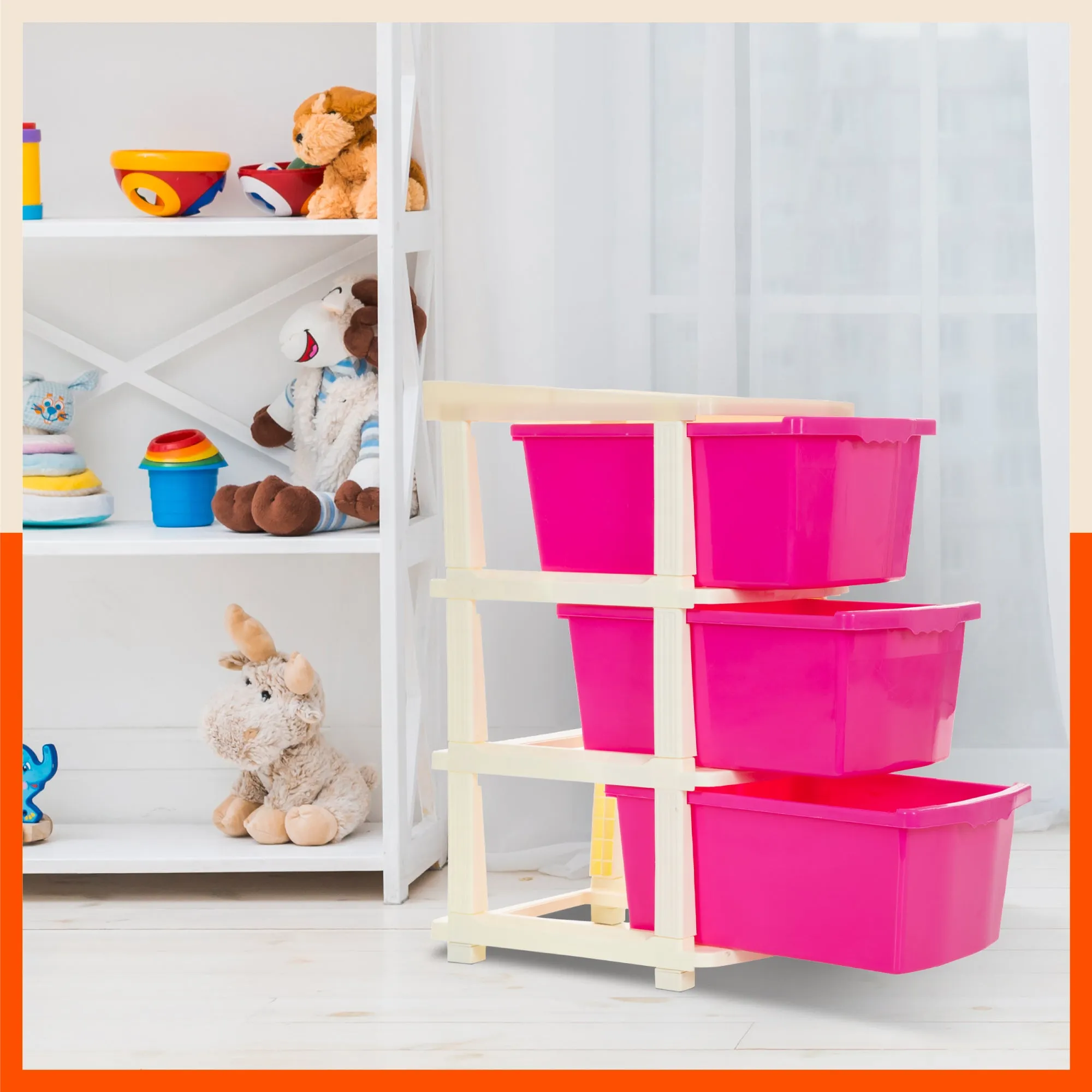 Stomo 3 Drawer Multi-Purpose Storage Organizer for Home and Office (Pink)