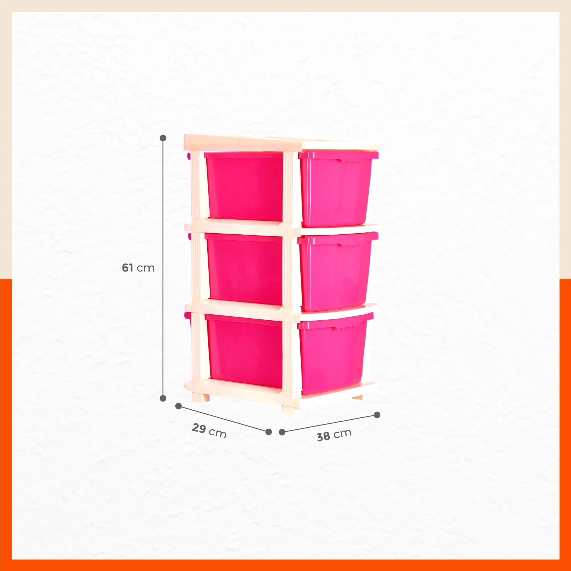 Stomo 3 Drawer Multi-Purpose Storage Organizer for Home and Office (Pink)