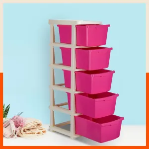Stomo 5 Drawer Multi-Purpose Storage Organizer for Home and Office (Pink)