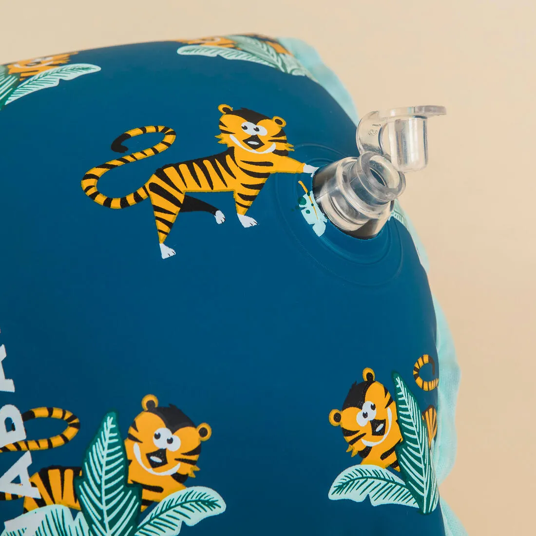 Swimming armbands with fabric interior for 15-30 kg kids - blue "Sloth" print