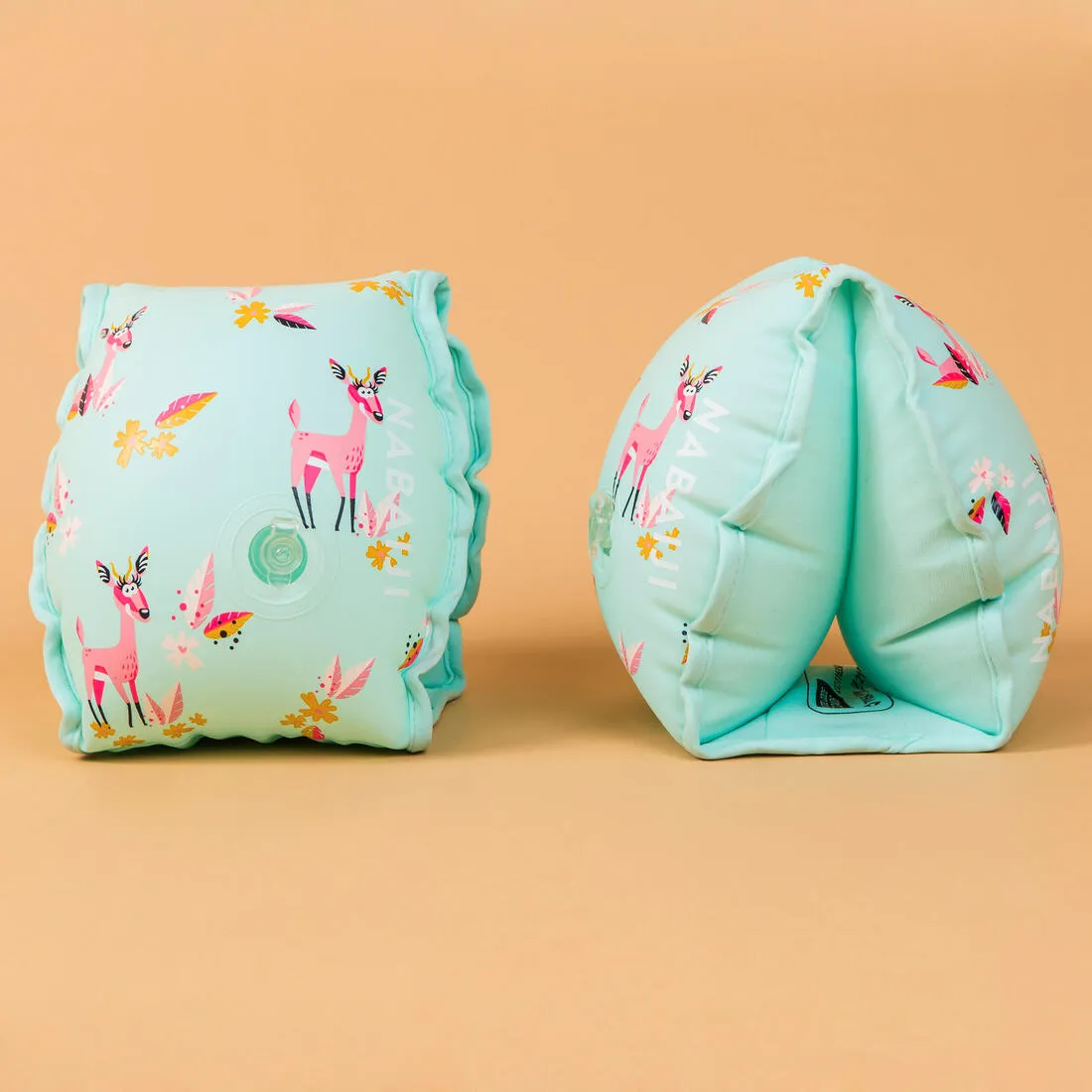 Swimming armbands with fabric interior for 15-30 kg kids - blue "Sloth" print